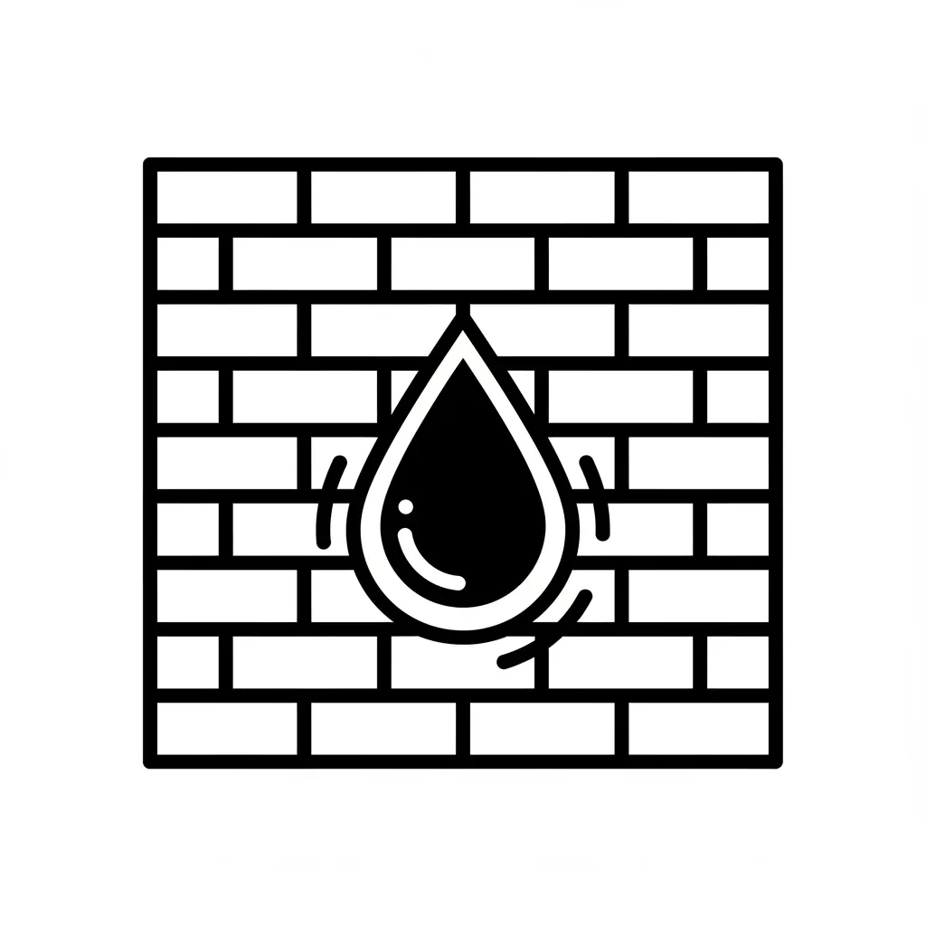 Bakstenen muur met een druppel, illustratie over vochtige muren